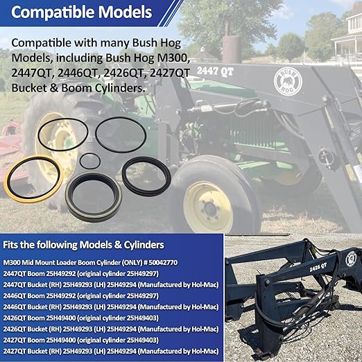 REPLACEMENTKITS.COM Bush Hog Hydraulic Seal Replacement Kit | Compatible with Bush Hog M300, 2447QT, 2446QT, 2426QT, 2427QT Boom & Bucket Cylinders | Replaces Part 25H49328