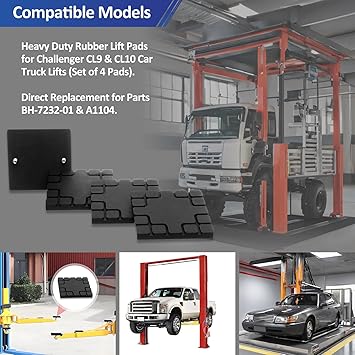 REPLACEMENTKITS.COM Lift Pads Fit for Challenger CL9 & CL10 Lifts, Heavy Duty Rubber Arm Pads for Car Truck Lift Accessories - Set of 4 Square Replacement Pads