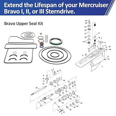 REPLACEMENTKITS.COM Marine Upper Unit Seal Kit | Compatible with MerCruiser Bravo I, II, III Sterndrives | Bravo Upper Seal Kit Includes Seals, Gaskets & O-Rings | Replaces Parts 26-16709A2 & 18-2643